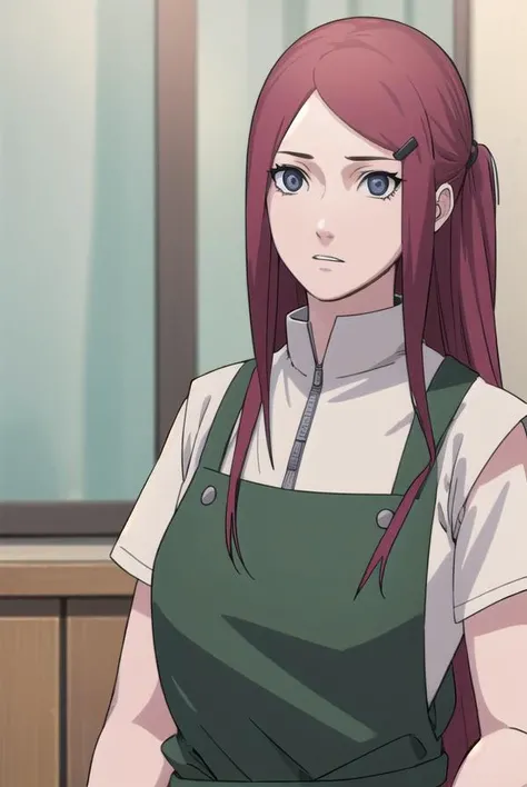 kushina, <lyco:kushina-lyco-nochekaiser:1>,
kushina, long hair, hair ornament, red hair, hairclip, (grey eyes:1.5),
BREAK shirt, dress, jewelry, white shirt, short sleeves, apron, bracelet, green apron, collar,
BREAK looking at viewer, full body, (cowboy shot:1.5),
BREAK indoors,
BREAK <lyco:GoodHands-beta2:1>, (masterpiece:1.2), best quality, high resolution, unity 8k wallpaper, (illustration:0.8), (beautiful detailed eyes:1.6), extremely detailed face, perfect lighting, extremely detailed CG, (perfect hands, perfect anatomy),