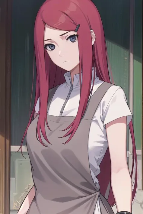 kushina, <lyco:kushina-lyco-nochekaiser:1>,
kushina, long hair, hair ornament, red hair, hairclip, (grey eyes:1.5),
BREAK shirt, dress, jewelry, white shirt, short sleeves, apron, bracelet, green apron, collar,
BREAK looking at viewer, full body, (cowboy shot:1.5),
BREAK indoors,
BREAK <lyco:GoodHands-beta2:1>, (masterpiece:1.2), best quality, high resolution, unity 8k wallpaper, (illustration:0.8), (beautiful detailed eyes:1.6), extremely detailed face, perfect lighting, extremely detailed CG, (perfect hands, perfect anatomy),