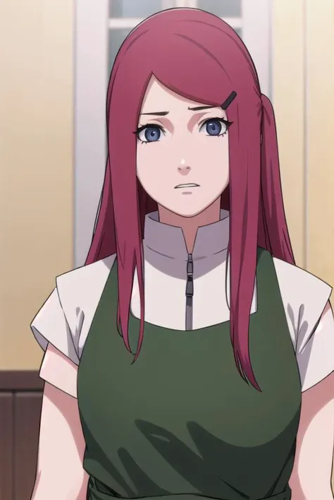 kushina, <lyco:kushina-lyco-nochekaiser:1>,
kushina, long hair, hair ornament, red hair, hairclip, (grey eyes:1.5),
BREAK shirt, dress, jewelry, white shirt, short sleeves, apron, bracelet, green apron, collar,
BREAK looking at viewer, full body, (cowboy shot:1.5),
BREAK indoors,
BREAK <lyco:GoodHands-beta2:1>, (masterpiece:1.2), best quality, high resolution, unity 8k wallpaper, (illustration:0.8), (beautiful detailed eyes:1.6), extremely detailed face, perfect lighting, extremely detailed CG, (perfect hands, perfect anatomy),