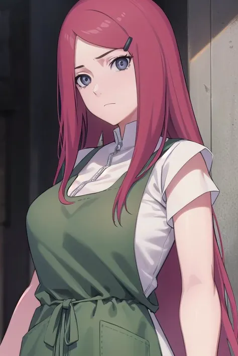 kushina, <lyco:kushina-lyco-nochekaiser:1>,
kushina, long hair, hair ornament, red hair, hairclip, (grey eyes:1.5),
BREAK shirt, dress, jewelry, white shirt, short sleeves, apron, bracelet, green apron, collar,
BREAK looking at viewer, full body, (cowboy shot:1.5),
BREAK indoors,
BREAK <lyco:GoodHands-beta2:1>, (masterpiece:1.2), best quality, high resolution, unity 8k wallpaper, (illustration:0.8), (beautiful detailed eyes:1.6), extremely detailed face, perfect lighting, extremely detailed CG, (perfect hands, perfect anatomy),