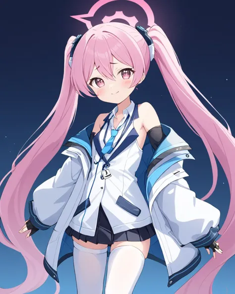 koyuki \(blue archive\),1girl, solo, halo, twintails, pleated_skirt, fingerless_gloves, black_gloves, blush_stickers, white_shirt, white_jacket, collared_shirt, blue_necktie, black_skirt, closed_mouth, white_thighhighs, :3, looking_at_viewer, long_sleeves, open_jacket, smile, +_+, off_shoulder
<lora:koyuki_(blue_archive)_image708_2023-11-28-000012:1>halo. gorgeous,key visual, vibrant, studio anime,award-winning, professional, highly detailed,high budget, cinemascope