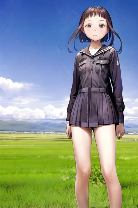 1girl, sunlight, closed mouth, battle field, airplane, looking away, <lora:renji_murata:0.87>