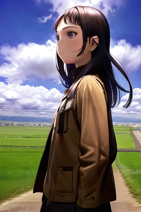 1girl, sunlight, closed mouth, battle field, airplane, looking away, <lora:renji_murata:0.87>
