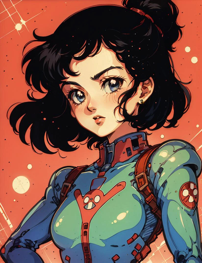 a girl , <lora:Retro_Anime:.7> retro anime, <lora:easy_sticker:0.8> sticker,