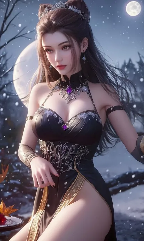 (,1girl, pov,best quality,masterpiece, ) ,(((,1girl, , full moon, night, snowing, ))) <lora:DA_ZhuZhuQing:0.6>
ultra realistic 8k cg, flawless, clean, masterpiece, professional artwork, famous artwork, cinematic lighting, cinematic bloom, perfect face, beautiful face, fantasy, dreamlike, unreal, science fiction, luxury, jewelry, diamond, gold, pearl, gem, sapphire, ruby, emerald, intricate detail, delicate pattern, charming, alluring, seductive, erotic, enchanting, hair ornament, necklace, earrings, bracelet, armlet,halo,autumn leaves,