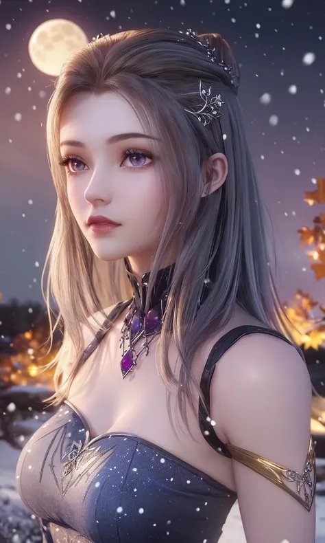 (,1girl, pov,best quality,masterpiece,  ) ,(((,1girl, , full moon,  night,  snowing,   )))     <lora:DA_ZhuZhuQing:0.6>
ultra realistic 8k cg, flawless, clean, masterpiece, professional artwork, famous artwork, cinematic lighting, cinematic bloom, perfect face, beautiful face, fantasy, dreamlike, unreal, science fiction, luxury, jewelry, diamond, gold, pearl, gem, sapphire, ruby, emerald, intricate detail, delicate pattern, charming, alluring, seductive, erotic, enchanting, hair ornament, necklace, earrings, bracelet, armlet,halo,autumn leaves,