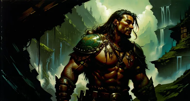 (1man, thin adult male:1.2), green eyes, intense auburn hair, sideburns,, BREAK swedish, portrait, battlescars,looking up, solo, half shot, detailed background, (<lora:GlowingRunesAIv4:0.6>, GlowingRunesAI_green, glowing runes theme:1.1), nordic medieval norse warrior, viking age, red war paint on face, simple brown studded leather battle-tunic, 0.5::helmet, norse symbolism, 0.5:: open sea, viking longboat, oars, rain, cinematic scene composition, norse atmosphere, BREAK wide angle shot, dramatic light, intricate details, oil on board, highly detailed, (by Simon Bisley:1.1)
