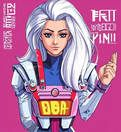 girl, the Sims_3 style, screenshot, (portrait:1.5), poster text [ techno princess. unusual face. crossed arms, holding a technological weapon in one hand. long straight white hair. a little anger, a grin. a look from under his brows.] no_background,
(((perfect cute face)))
 <lora:elf-pc-98V3:0.6>, 1980s \(style\), retro artstyle,
 <lora:EyeControl_Jitome_v2:1>
(((small nose)))