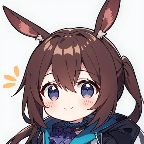 anime girl with long hair and ears wearing a blue jacket