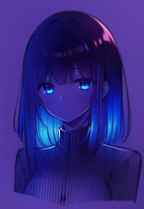 glowart,glowing, sketch, drawing, 1girl, bangs, blue eyes,medium hair, <lora:glowingArt_v10:1>
