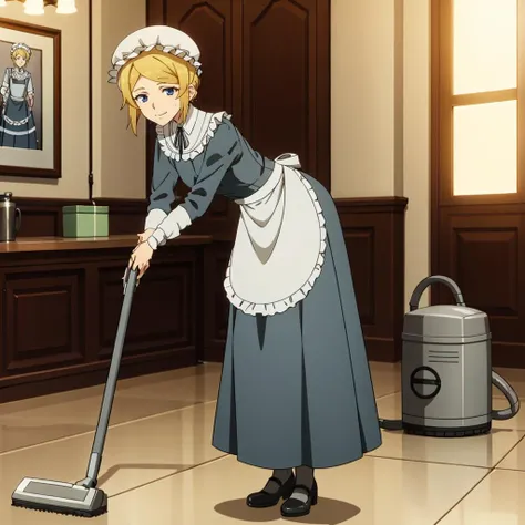 masterpiece,highres,high quality,extremely detailed,solo,
<lora:Tereza001:0.7>,smile,
Tereza,1maturefemale,
blue eyes,mole under mouth,
maid,
mob cap,
ribbon,dress,frilled shirt collar,
apron,long skirt,
full body,cleaning,vacuum cleaner,leaning_forward,