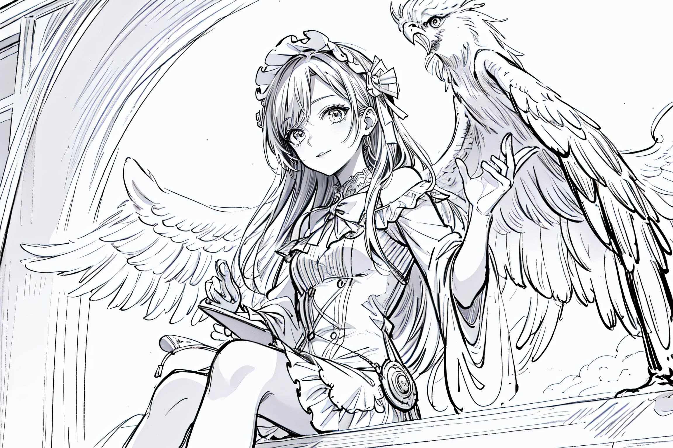 Best quality,Masterpiece,1girl,Phoenix,<lora:水彩ç¬v1.2:1>,lineart,