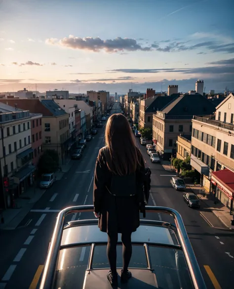 from above,standing on top of the bus,roof of the bus,1 girl,standing 
BREAK masterpiece,best quality,