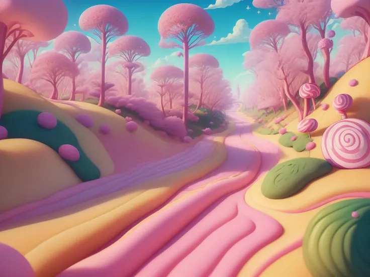 (Masterpiece, best quality:1.3), highly detailed, fantasy, , 8k, C4ndyL4ndAI, candy land, dynamic, cinematic, ultra-detailed, full background, fantasy, illustration, drip, sparkle, (pancake:1.3), syrup, glitter, scenery, ((no humans)), drizzle, beautiful, (shiny:1.2), various colors, monolithic, bloom:0.4, extremely detailed, (green and hot pinkuuuuuuuuuuuuuuuuuuuuuu theme:1.3), striped, smooth, round surface <lora:C4ndyL4ndAIv2_1:1>