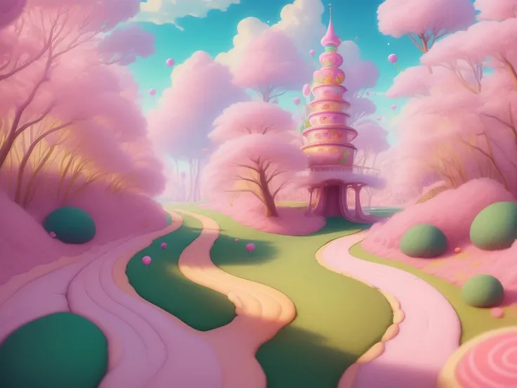 (Masterpiece, best quality:1.3), highly detailed, fantasy, , 8k, C4ndyL4ndAI, candy land, dynamic, cinematic, ultra-detailed, full background, fantasy, illustration, drip, sparkle, (pancake:1.3), syrup, glitter, scenery, ((no humans)), drizzle, beautiful, (shiny:1.2), various colors, monolithic, bloom:0.4, extremely detailed, (green and hot pinkuuuuuuuuuuuuuuuuuuuuuu theme:1.3), striped, smooth, round surface <lora:C4ndyL4ndAIv2_1:1>