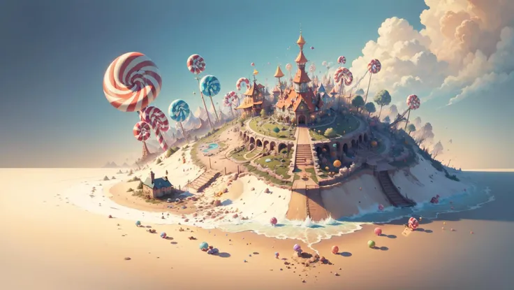<lyco:CandyLandAI:.9> CandyLandAI Island, by rembrandt, (Extremely Detailed Oil Painting:1.2), glow effects, godrays, Hand drawn, render, 8k, octane render, cinema 4d, blender, dark, atmospheric 4k ultra detailed, cinematic sensual, Sharp focus, humorous illustration, big depth of field, Masterpiece, colors, 3d octane render, 4k, concept art, trending on artstation, hyperrealistic, Vivid colors, extremely detailed CG unity 8k wallpaper, trending on ArtStation, trending on CGSociety, Intricate, High Detail, dramatic, ultra detailed, Hyperrealistic, sharp focus, octane render