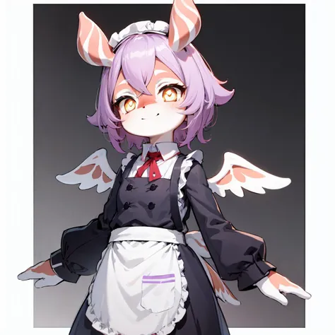cowboy shot, 1girl, melusine, red skin, yellow eyes, purple hair, straight ears, wings, maid uniform, smile
<lora:MelusineV2:1>