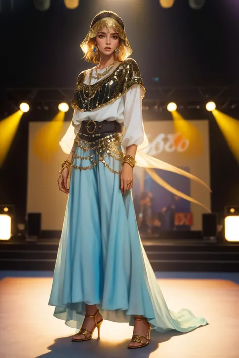 8k,highres,absurdres,masterpiece,best quality,original,extremely detailed CG,extremely detailed wallpaper,perfect lighting,<lyco:GoodHands-beta2:1>,
1girl,solo,blurry_background,looking_at_viewer,standing on the stage,
<lora:Gypsy:0.6>,gypsy,dress,scarf,necklace,gold head piece,