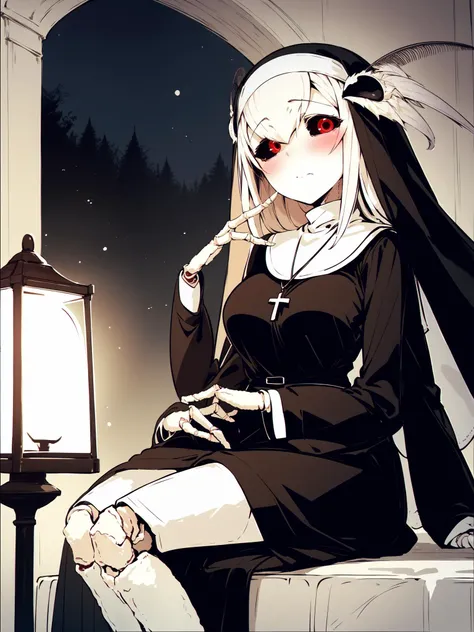 score_9, score_8_up, score_7_up, source_anime, mashiro,
white hair, red eyes, black sclera, blush, medium breasts,
:3, sitting, night, lamp light,
nun outfit, black skirt, 4 arms, 3 fingers, joints, white scales <lora:mashiro:1>
<lora:Line Art Style SDXL_LoRA_20r_20e_8i_nr32_a16_Pony Diffusion V6 XL:0.7>