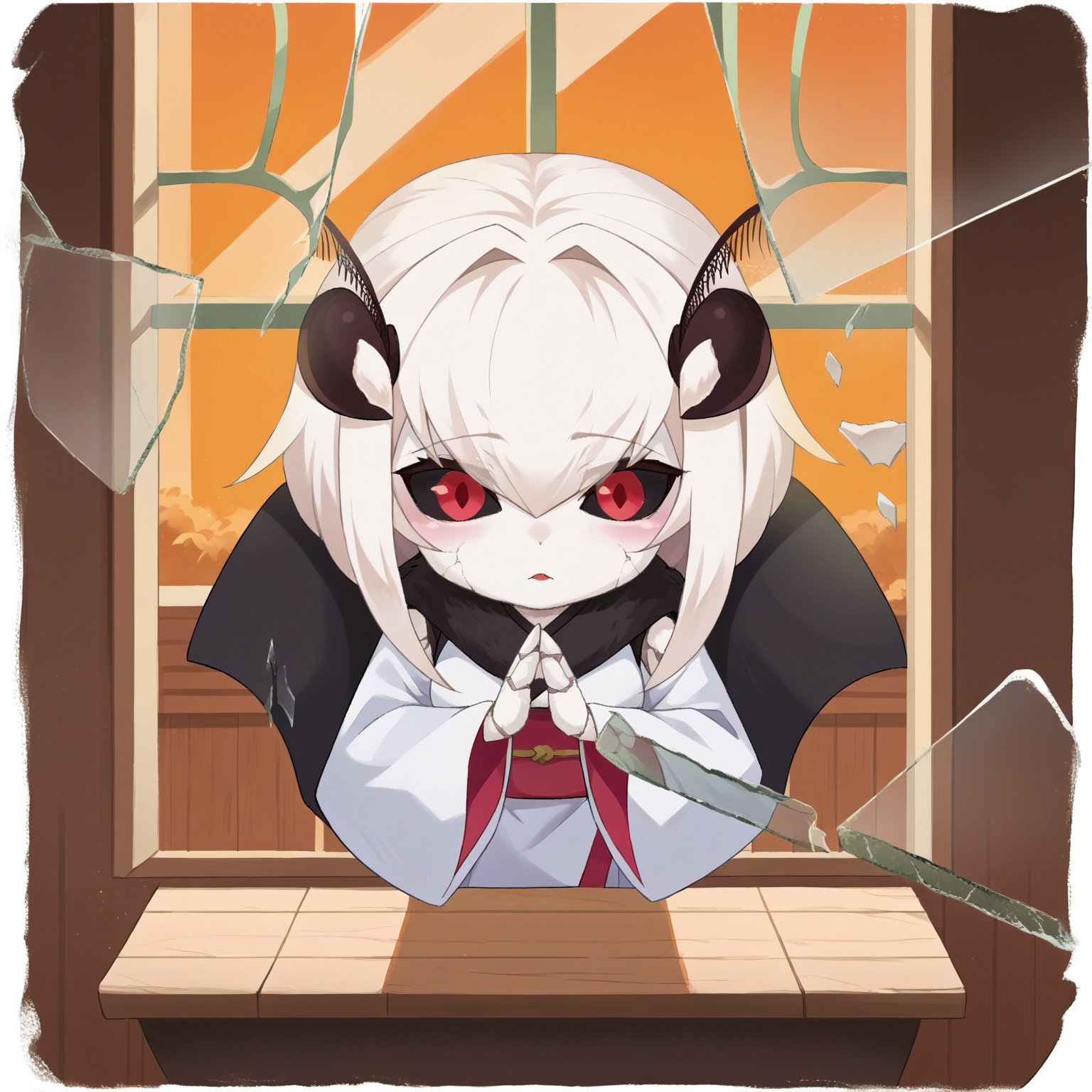 Anime girl with white hair and red eyes holding a knife - SeaArt AI