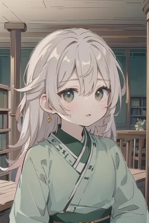 (Highest picture quality), (Master's work), (ultra-detailed), (Detailed eye description:1.2), masterpiece,best quality,extremely delicate and beautiful,beautiful detailed eyes and face, (masterpiece:1.4),(best quality:1.4), hanfu, 1boy,  in library, <lora:ShenTafeiV2:1>