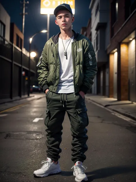 (photo realistic:1.5), (1male:1.5), suburban chav, scally, proll, smirk, olive green bomber jacket, sweatpants, sneakers, bulging crotch, base cap, (hands in pockets:1.5), heavy necklace, piercings, full body view, in front of a soccer stadium, nighttime, blurry background
(extremely intricate:1.2), (exquisitely detailed skin), dim yellowish lighting, dark soft colors, mystery, atmospheric, ultra high res, 8k uhd, intricate details, best face, best eyes, best hands, best quality, delicate, detailed face, detailed eyes, masterpiece, film grain
<lora:muscle_slider_v1:-1> <lora:add_detail:0.75> <lora:GoodHands-vanilla:0.8> <lora:hardvpl:0.6> vpl