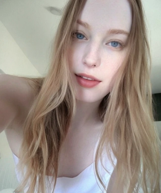 beautiful face , nude woman ,pale skin , selfie