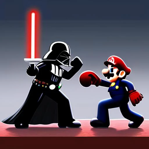 Dark Vador fight Mario, <lora:PE_FacePunch:1> (bad quality), (worst quality),  <lora:StillXLV7:1>