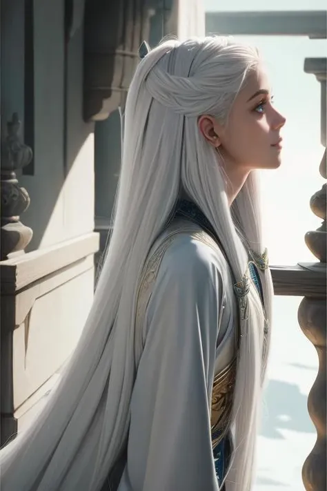 masterpiece,best quality,highres,realistic,1girl,solo focus,photorealistic,full body,<lora:princess:0.6>,long_hair,white hair,from side,