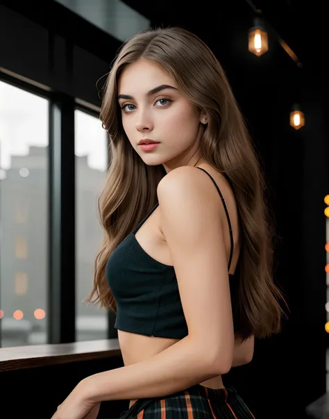 tv_Mia_Rodriguez_MXAI, 1girl, cute model. Long thick Maxi Skirt, Knit tube top, swept back hair, alluring smile, working at a clothing store, perfect eyes, highly detailed beautiful expressive eyes, detailed eyes, 35mm photograph, film, bokeh, professional, 4k, highly detailed dynamic lighting, photorealistic, 8k, raw, rich, intricate details,
