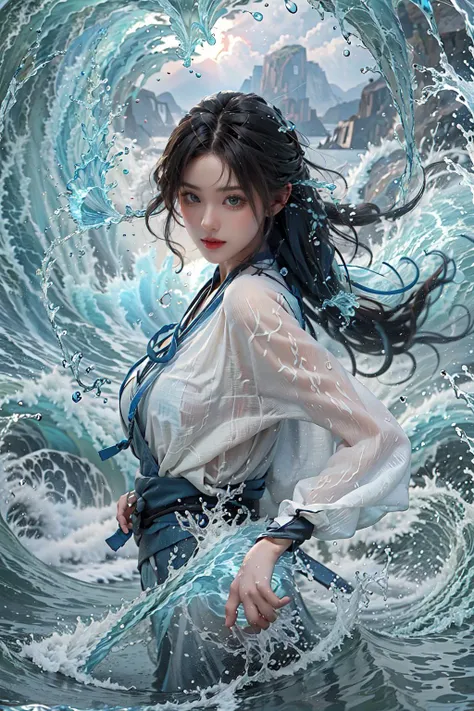 Best quality,masterpiece,ultra high res,water,yushui,waves,1girl,full of water energy,upper body,<lora:yushui:0.8>,male perspective,