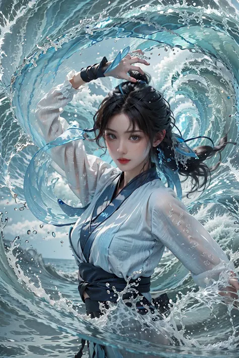 Best quality,masterpiece,ultra high res,water,yushui,waves,1girl,full of water energy,upper body,<lora:yushui:0.8>,male perspective,