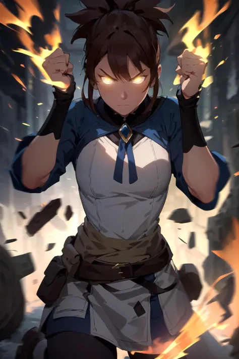 (masterpiece), best quality, marci dota2, 1girl, combat pose, fists, angry, yellow eyes, glowing eyes, unleashed, detailed face, glowing hands, eye trail, solo, combat arena, motion lines, speed lines, (detailed), realistic, 8k illustraion
<lora:dotaMarci:0.8>