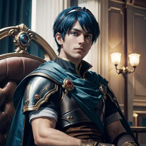 marth, blue eyes, blue hair, tiara,cape, tunic, armor,fingerless gloves, looking serious, portrait, close up,
interior of a royal throne room, jazzy ambiance, extreme detail, hdr, depth of field, <lora:marth-nvwls-v1:.8>