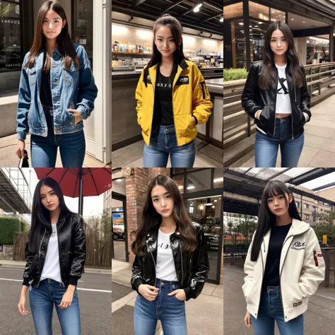 masterpiece,best quality,1girl,<lora:jcallaw-0010:0.5>,jcallaw,(19 years old:1.2),realistic,jacket,jeans,