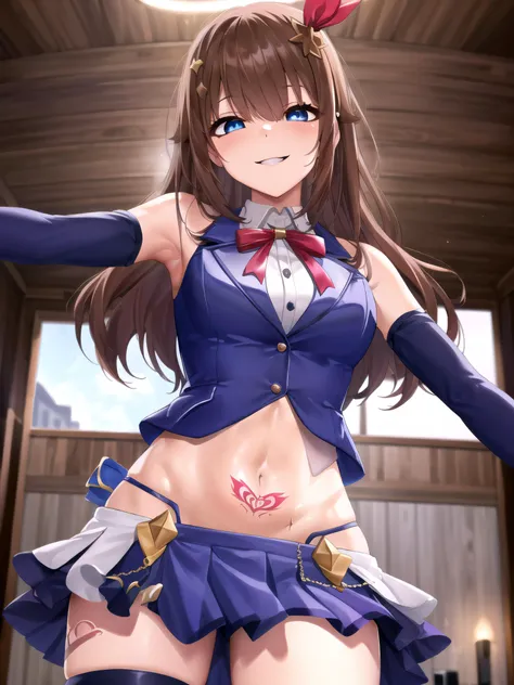 Masterpiece, 1 girl, solo, light smile, big, lower breasts, cleavage, heart pupils, opening, long hair, super long hair, One girl, crotch, big, navel, nude, (masterpiece, top quality), horizontal lightning, fine and beautiful eyes, angry face, madness, open mouth, scream, rough face, blush, sweat, mask, 1 girl, big, indoors, bedroom, hands on chest, mask, big, whiplash, Fight Pose, Mask