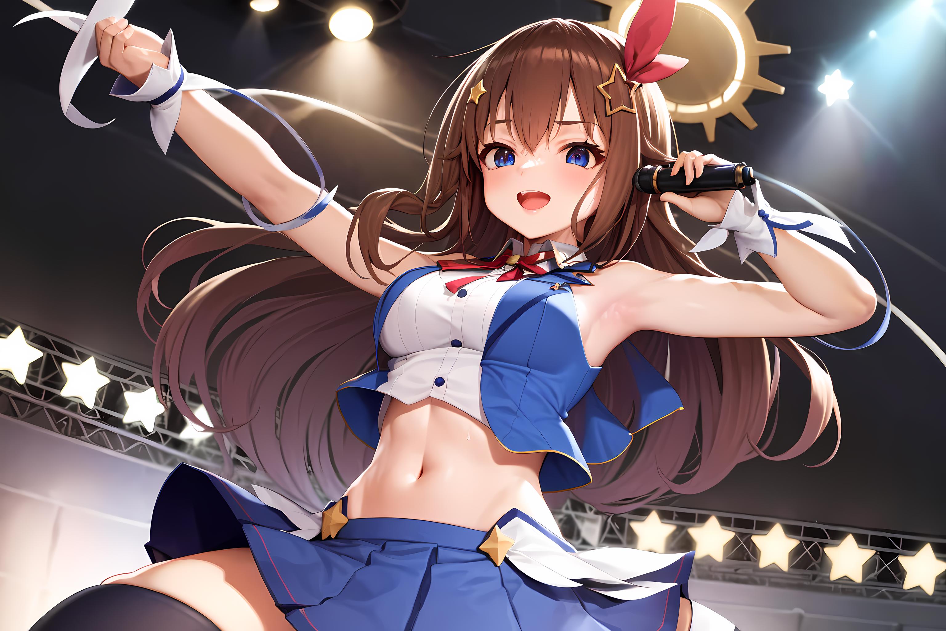 Anime girl with a sword in her hand and a star in the background ...
