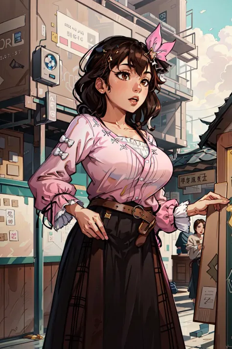 (masterpiece, best quality),  intricate details, 8k, artstation, wallpaper, official art, splash art, sharp focus,
1girl,  <lora:tokino_sora_v20a:0.8>ts2, brown eyes, pink shirt, long skirt, belt, long sleeves, breasts