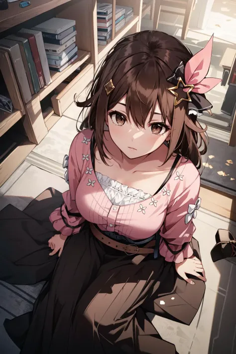 (masterpiece, best quality), intricate details, 8k, artstation, wallpaper, official art, splash art, sharp focus,
1girl, <lora:tokino_sora_v20a:0.8>ts2, brown eyes, pink shirt, long skirt, belt, long sleeves, breasts
<lora:PovWarizaFromAboveV1:0.8> wariza, from above, downblouse,