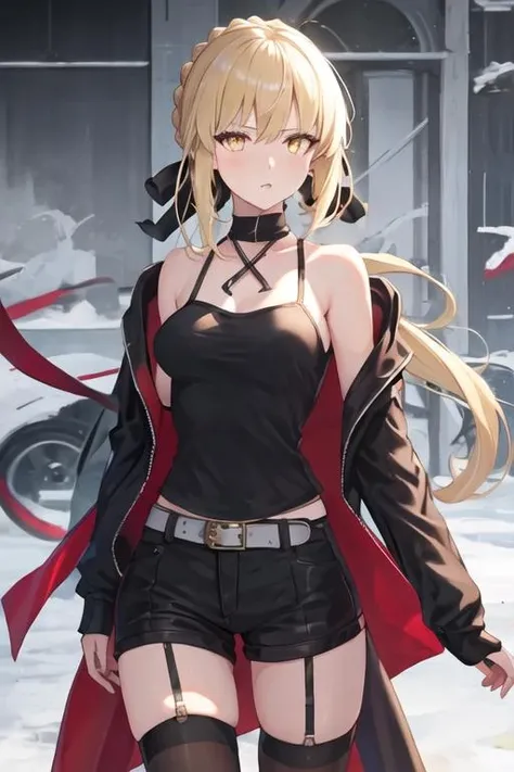 best quality, masterpiece, highres, solo, {altria_pendragon_alter_fgo:1.15}, blonde_hair, yellow_eyes, bangs, , ribbon, braid, sidelocks, , hair_ribbon, hair_between_eyes