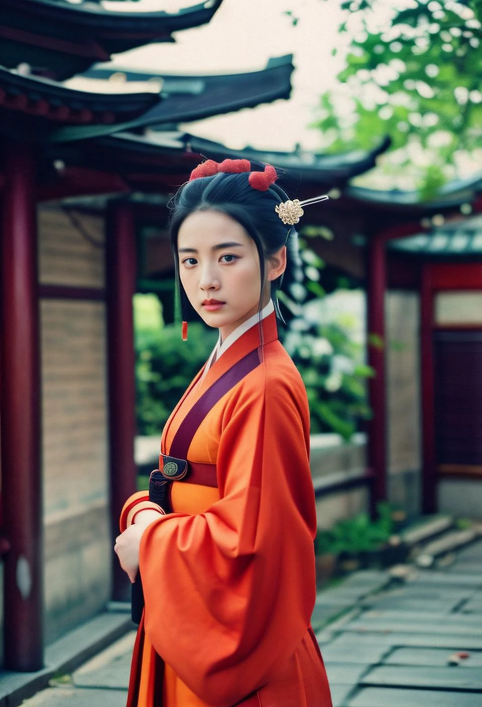 full body,Chinese martial arts movie stills,motion blur,A Chinese woman and Wearing Hanfu and
(wearing wide long sleeves:1.),Motion blurred hands, <lora:LCM_LoRA_Weights_SD15å éå¨:0.7> <lora:detail_slider_v4:1>,<lora:å¢å ç實æepiCRealLife:1>,best quality and best aesthetic and (photorealistic:1.4) and (Realistic:1.4),Fujifilm XT3,film still,film grain,cinematic,<lyco:film grainV2:0.6>,looking at viewer and facing viewer, Detailed facial features, detailed eyes, detailed nose, detailed lips,<lyco:chinesebabeV1:0.6> Ancient Chinese architectural background