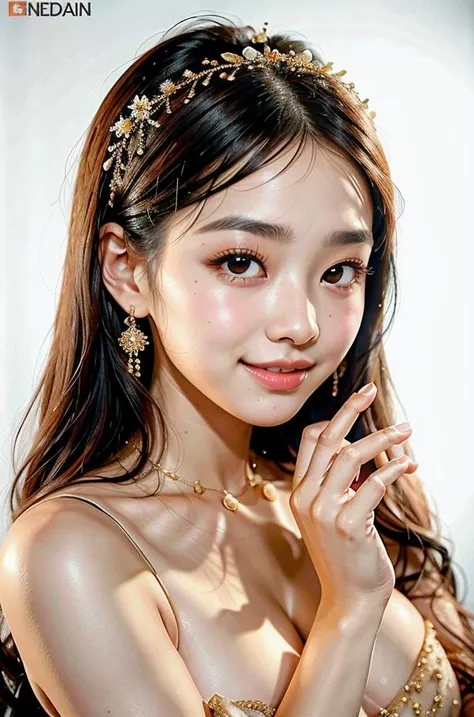 <lyco:Asian_Babe_pornV2:0.8>,a woman,film grain,8k HD RAW high resolution (photo),(face close-up:0.75),A beautiful Ulzzang japanese idol,(facial close-up:0.8), aegyo sal,Long Lashes,Mascara,(hands visible),(masterpiece:1.2),(best quality:1.2),(photorealistic:1.4),(Realistic:1.4),Detailed Skin Textures,detailed skin pores,She looks at the camera,smiles naturally,wearing beautiful hair accessories,(White background:1.2),(simple background:1.2)