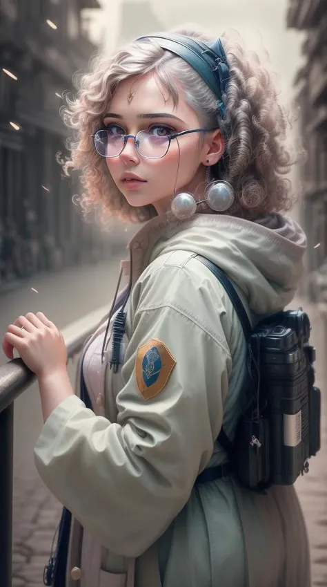a profestional picutre of lorenGray1 as Sciencist - A woman who studies the natural world in search of scientific knowledge. She wears a white lab coat and glasses, her skin pale and smooth like porcelain. Her hair is short and curly, and her eyes are bright blue with the light of curiosity.,Contemplating the Horizon: Leaning casually against a railing, one leg is slightly lifted, creating a shy angle at the hip joint. Their hands rest on the railing, fingers swaying lightly on its surface. Their gaze is fixed into the distance, engrossed in an invisible horizon, while their brows are slightly raised in concentration. ,camera angle from behind and focus on full body, photorealism,unreal 5 daz,perfectly drawed hands,perfectly drawed face,perfect body,extremely detailed artgerm greg rutkowski greg,((ultrasharp)),((masterpiece)),((best quality)),((ultradetailed)),((intricated details)),ultradetailed character,detailed face,intricated face details,<lyco:GoodHands-beta2:1>,extremaly detailed background,perfectly detailed face,character focus,intricated details of face,fFaceDetail,<lora:add_detail:0.7>,ultra realistic,32k,RAW photo,(high detailed skin:1.2),8k uhd,dslr,soft lighting,high quality,film grain,beautiful and aesthetic,extremely detailed <hypernet:sxzBloom_sxzBloom:1>,8k,extremely_clear,
