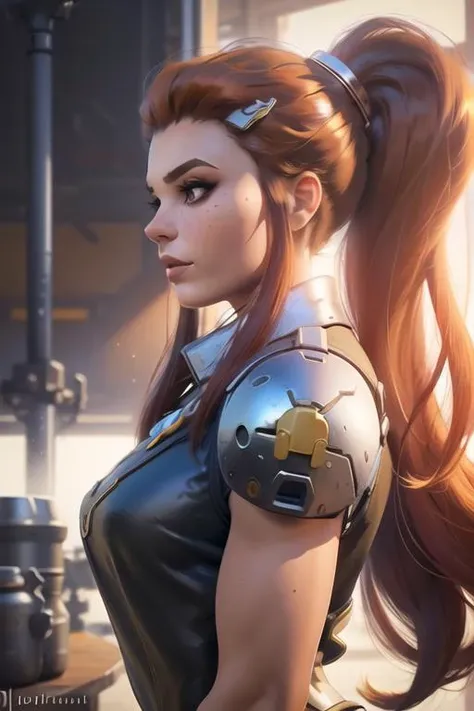 (best quality, masterpiece:1.1), (((((1girl))))), side view, shirt, parted lips, portrait, backlighting, depth of field, natural lighting, soft focus, brigitte\(overwatch\), <lora:brigitteOverwatch_v1:1>
