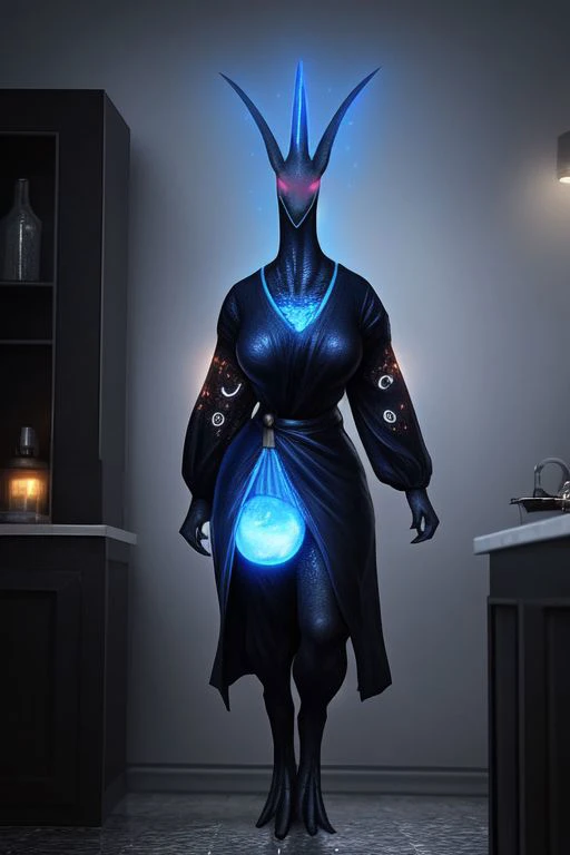 Tall female creature, circular head, no nose, female, black body, wide body, small glowing spots all over body, realistic, hyper feet and hands, fine curves very big mouth right under eyeballs, two huge glowing eyeballs, hyper eyeballs, two eyeballs, full black body with small glowing spots all over body, no lights on, glowing dots on arms and legs, glowing dots on head, sharp body, night clothes, white long-sleeved night shirt, glowing inside of mouth, wearing the clothes, cinematic, muscular, realistic image, no humans, casual home, really tall, alone, lonely, long johns underwear, short glowing mouth, whole very light lavender lava body, solo, standing frontward, tiny open frown, looking at viewer, blushing, lava hands, hyper hight, lanky, back hunched over, walking into kitchen,