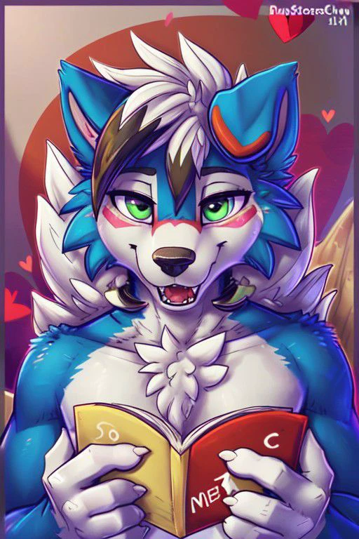 Blue Shiny Lycanroc, male, brave male, very manly, some muscles, wolf accents, wolf ears, ears up, blue fur, blue body, blue skin, Green eye, Shiny eyes, Pixar eyes, perfect eyes, wearing cowboy hat, wearing cowboy outfit, holding a love letter in shape of a heart, (hyper realistic 1.7), long fluffy tail, very large tail, tail up, very furry and fluffy, very large fangs, smiling, perfect ligthing, close up to chest, be my valentine background, front View, looking at Viewer, (dimwitdog 2.7), (thesecretcave 1.9), (zaush 1.6), (cooliehigh 1.9), (R-mk 1.9), (complextree 2.4), (pixelscketcher 1.9), (Cervina7 1.4), (messh 1.9), (eternityzinogre 2.1)