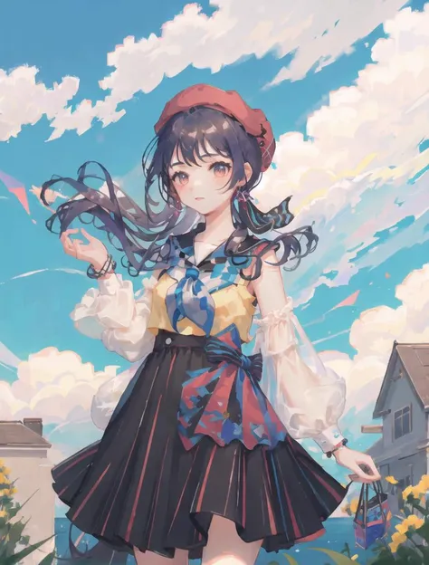 ((masterpiece)), (((best quality))), ((extremely detailed)), colorful, hdr, 1girl, solo,<lora:xinhua:0.8>, xinhua, beret, neckerchief, ____,white shirt,dress,
outdoor, sky, cloud