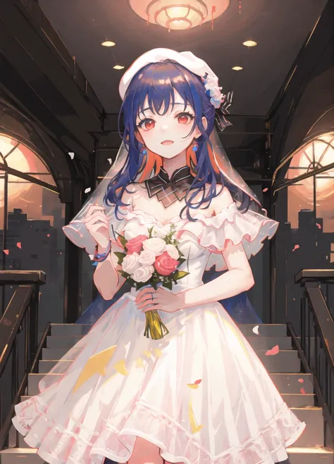 ((masterpiece)), (((best quality))), ((extremely detailed)), ((colorful)), hdr, 1girl, solo, ((pure white wedding_dress)), <lora:xinhua:0.6>, xinhua,beret ,red eyes