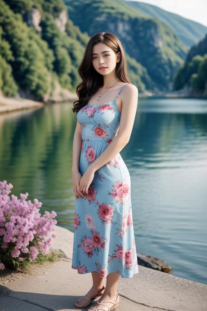 1woman, cute, beautiful, realistic, scenic view from Europe, full body shot
<lora:Floral_Print_Long_Dress_By_Stable_Yogi:1> cyan floral print, long dress