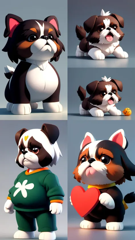 3d render simple minimal toy art kaws styles of a cute cartoon fat shih tzu barking, modern minimalist